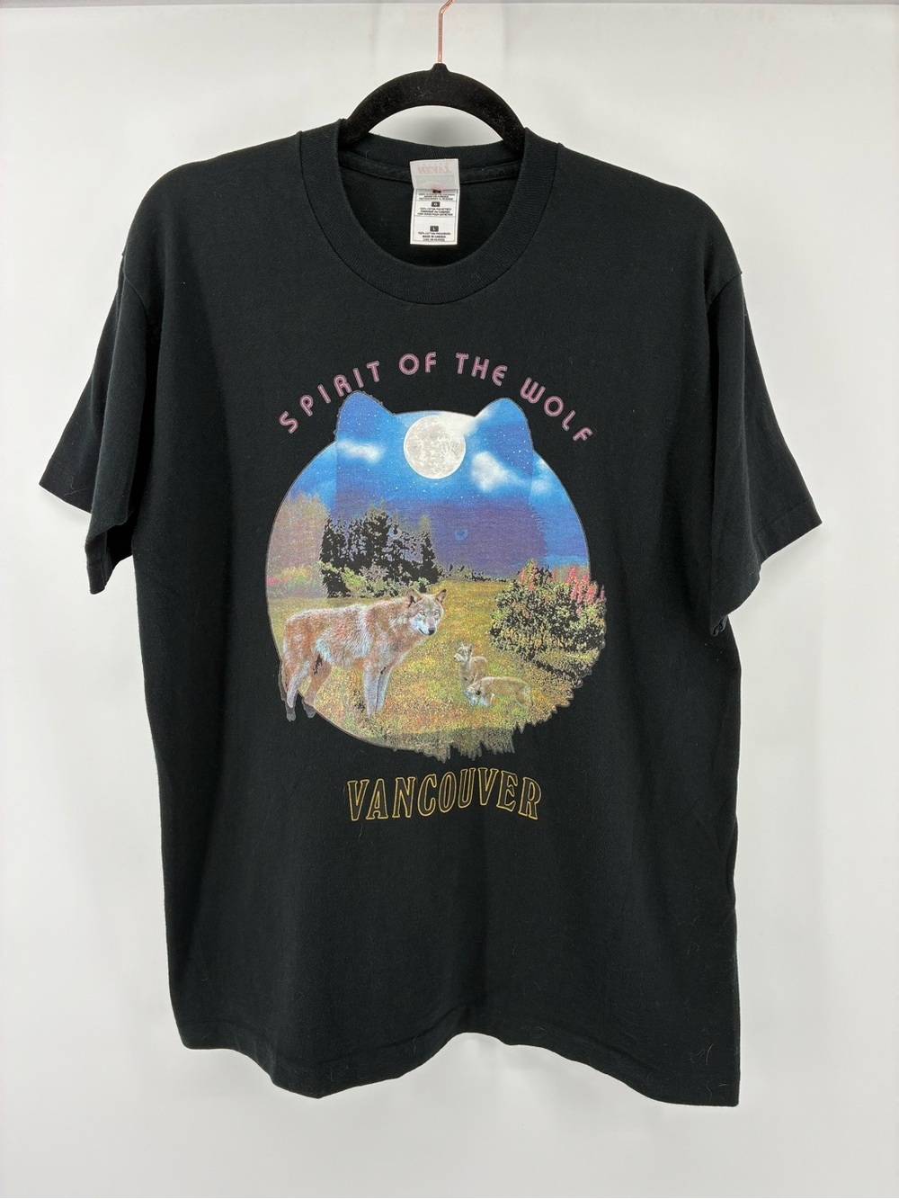 Spirit of the Wolf Vancouver Fruit of the Loom 100% Cotton Black Graphic T-Shirt